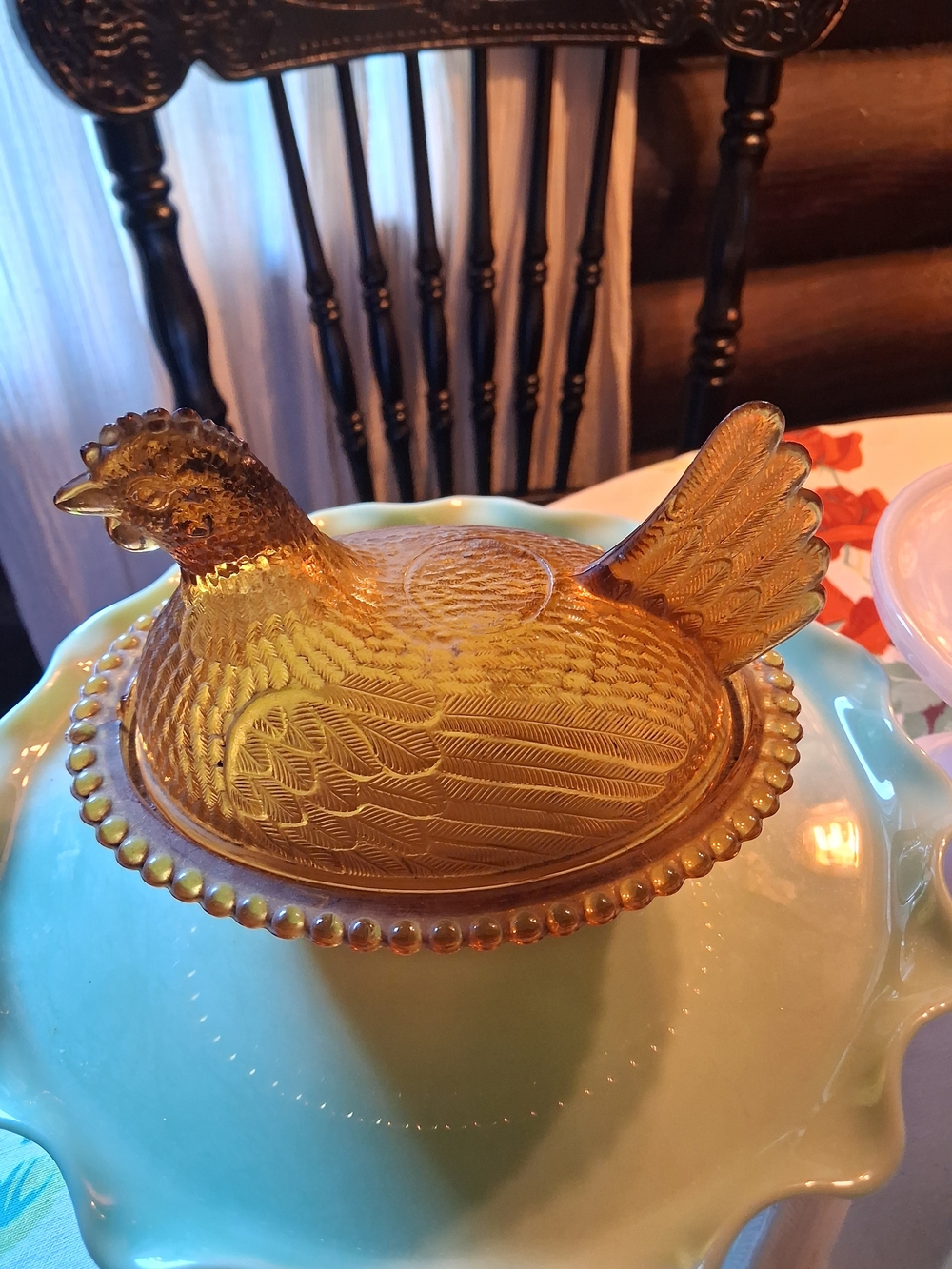 Indiana Glass Amber Hobnail Hen on Nest Covered Dish